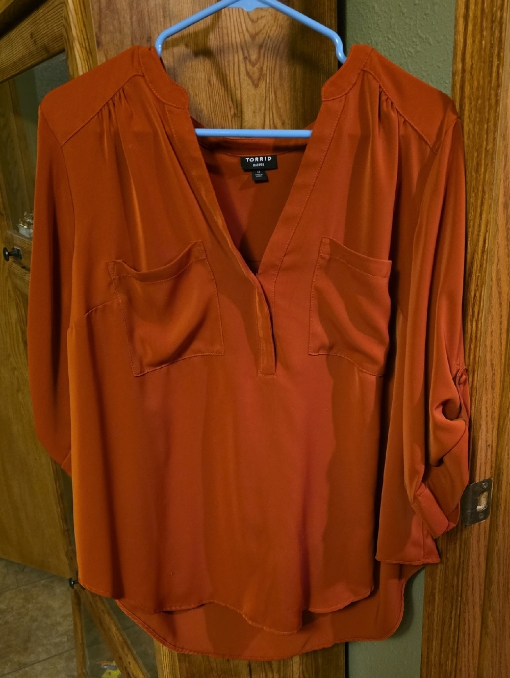Torrid Rust Split V-Neck Utility Blouse Size 0